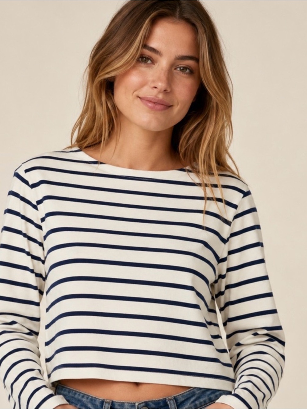 J.Crew Cropped boatneck T-shirt in navy mariner cotton